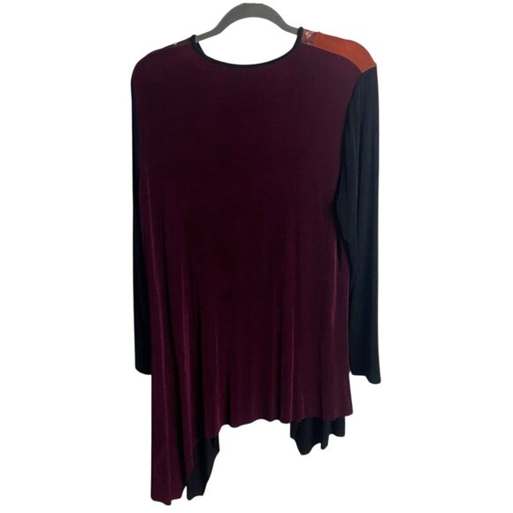 Ahni Size 2X Tunic Top Slinky Stretch Blouse Asymmetrical Asian Artsy USA - Picture 4 of 7